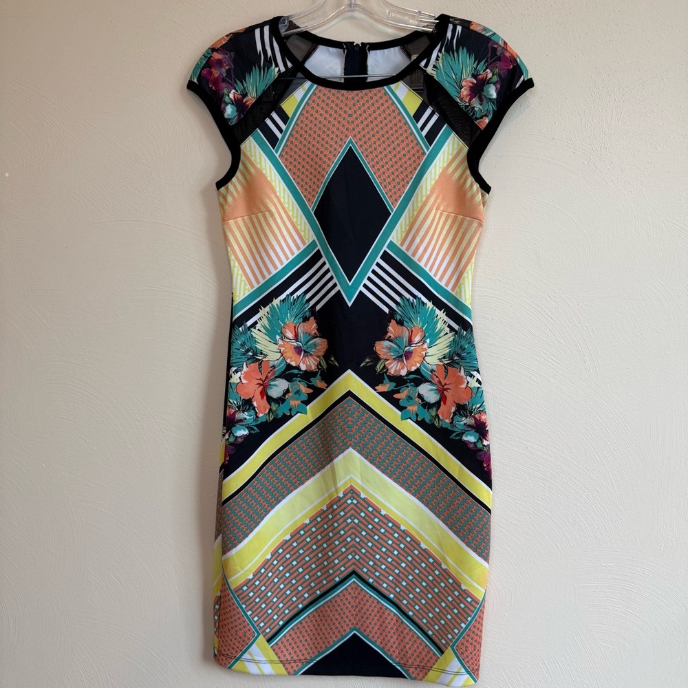 Bisou Bisou Orange and Black Cap Sleeve Sheath Dress